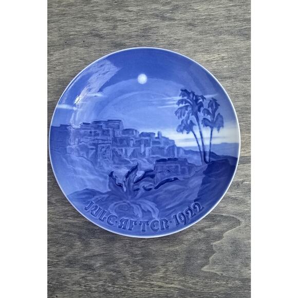 Vintage Bing & Grondahl B&G Jule-Aften 1922 Christmas Plate Denmark Blue Holiday - Picture 1 of 6